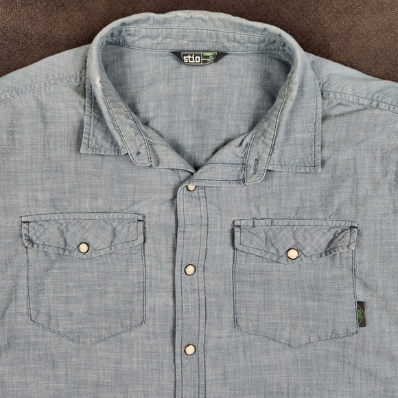 Stio Other - Stio Eddy Shirt Mens XXL Blue Chambray Organic Cotton Long Sleeve Western Snap
